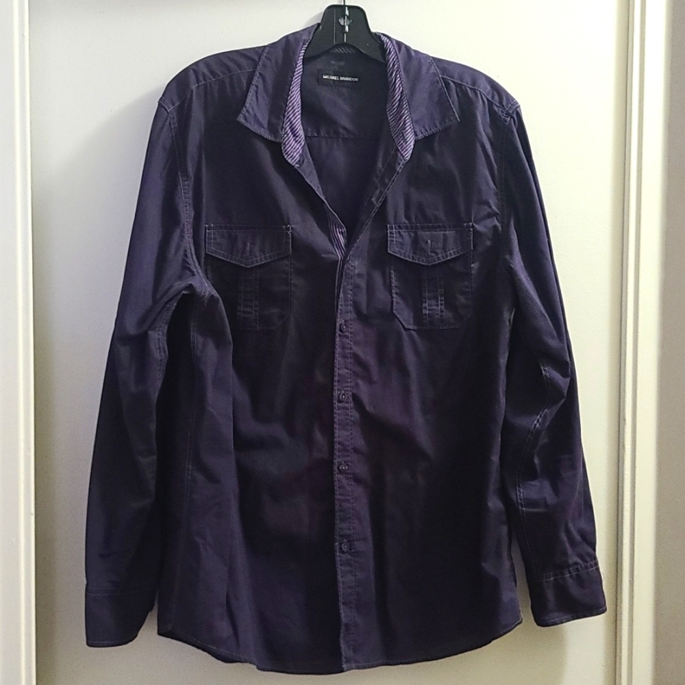 Michael Brandon men's dark purple button-down, size L